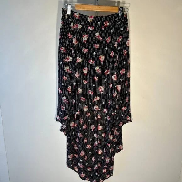 Torrid SZ16 Black Ditsy Floral Challis Hi Low Maxi Skirt Feminine Romantic Fairy - Picture 4 of 9